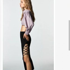 Zara Cropped Poplin Shirt Voluminous long puff sleeve button closure size XS